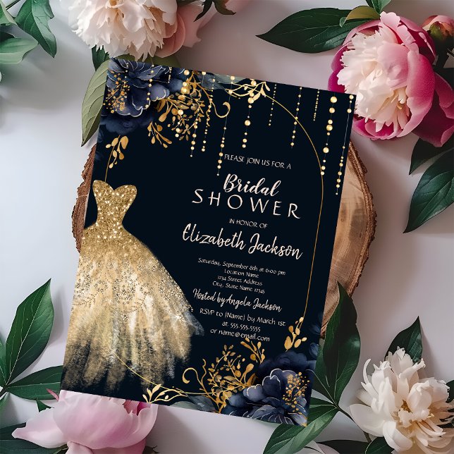 Elegant Navy Blue Flowers Bridal Shower Invitation (Creator Uploaded)