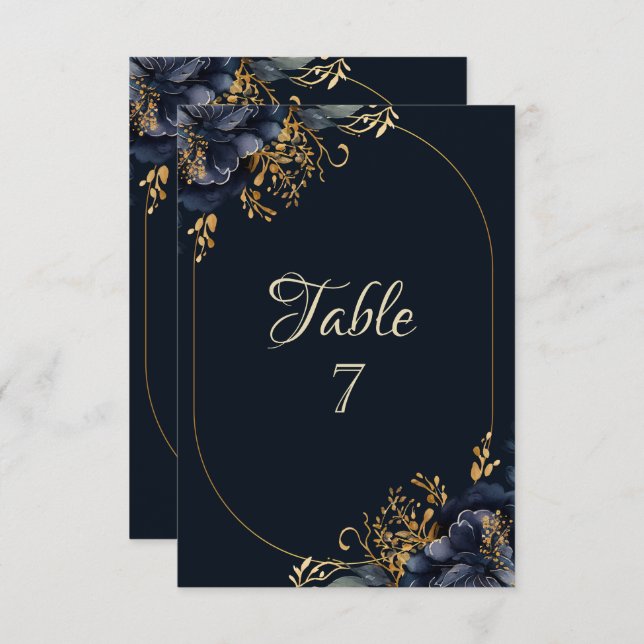 Elegant Navy Blue Flowers Invitation (Front/Back)