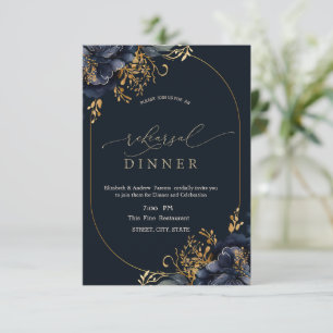 Elegant Navy Blue Flowers Rehearsal Dinner Invitation