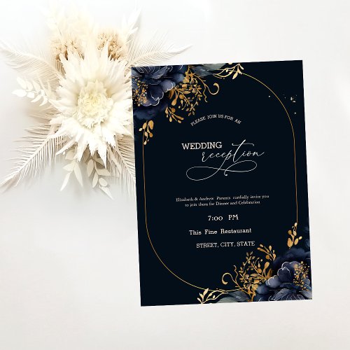 Elegant Navy Blue Flowers Rehearsal Dinner  Invitation