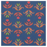 Elegant Navy Blue Folk Art Floral Rustic Cozy Fall Fabric