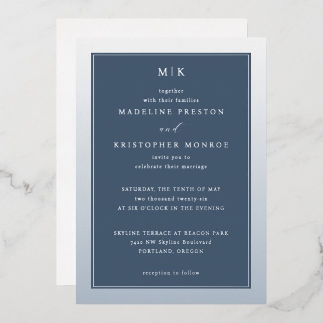 Elegant Navy Blue Formal Invitation Foil Invitation (Front/Back)