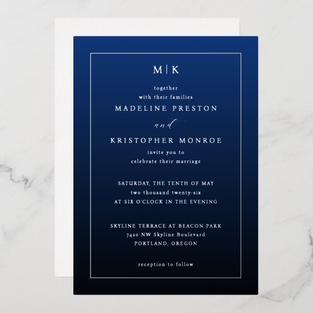 Elegant Navy Blue Formal Invitation Foil Invitation (Front/Back)