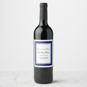Elegant Navy Blue Framed #2 Wine Bottle Label