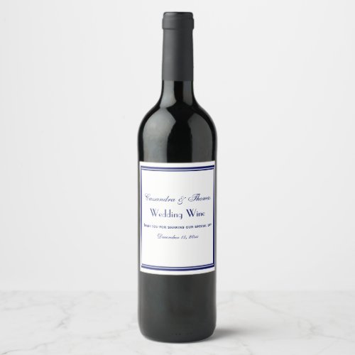 Elegant Navy Blue Framed H Wine Bottle Label