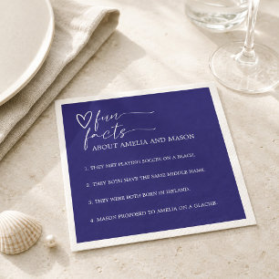 Elegant Navy Blue Fun Facts Wedding Napkins