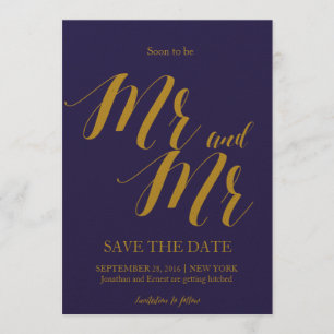 Elegant Navy Blue Gay Wedding Save the date Invitation