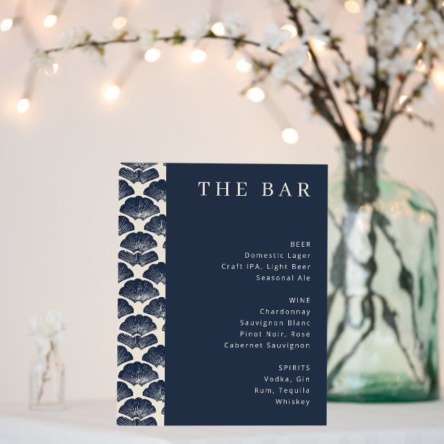 Elegant Navy Blue Geometric Bar Menu Foam Board (In Situ (Wedding))
