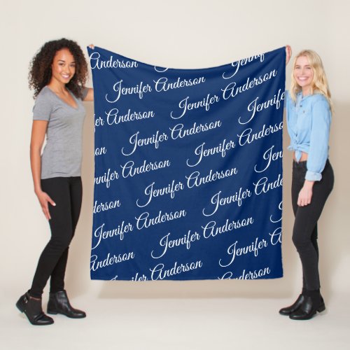 Elegant Navy Blue Gift Repeating Name Script Fleece Blanket