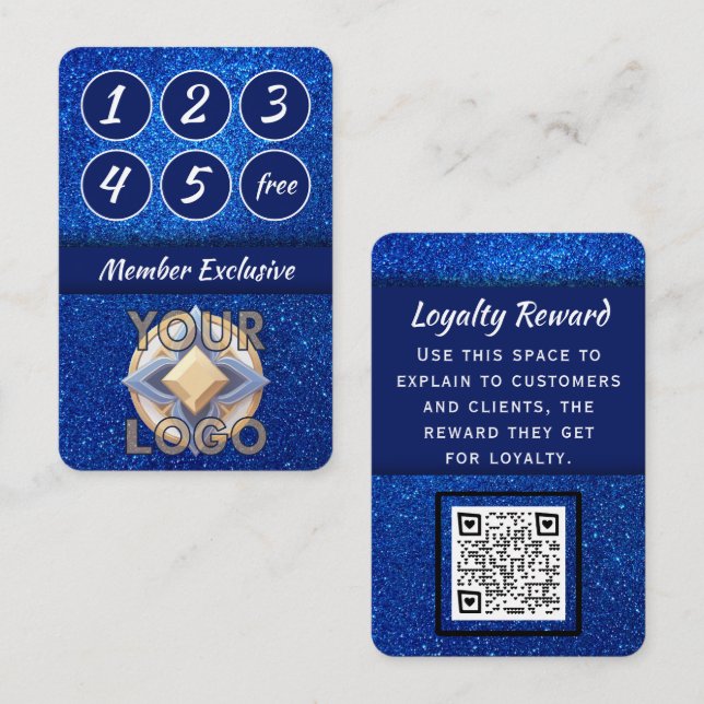 Elegant Navy Blue Glitter Beauty Bridal Boutique Loyalty Card (Front/Back)
