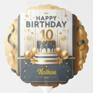 Elegant Navy Blue & Gold 10th Birthday Celebration Balloon