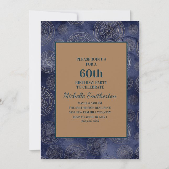 Elegant Navy Blue Gold 60th Birthday Invitation (Front)
