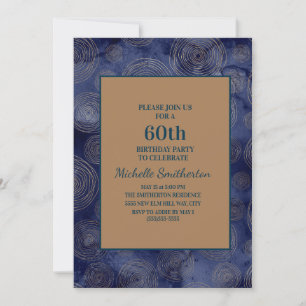 Elegant Navy Blue Gold 60th Birthday Invitation