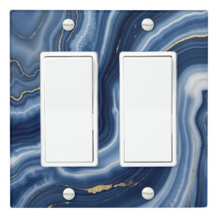 Elegant Navy Blue Gold Abstract Liquid Marble  Light Switch Cover