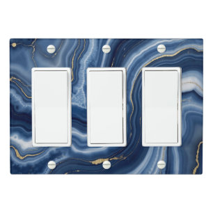 Elegant Navy Blue Gold Abstract Liquid Marble Light Switch Cover