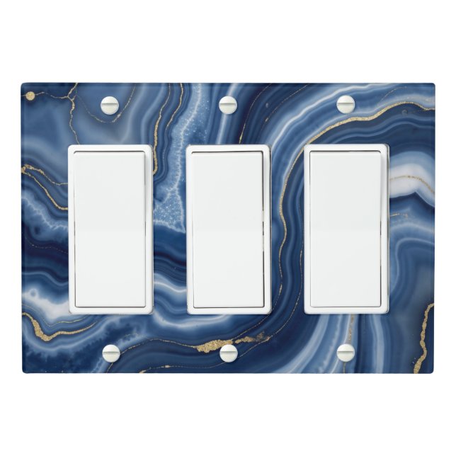 Elegant Navy Blue Gold Abstract Liquid Marble  Light Switch Cover (In Situ)