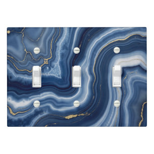 Elegant Navy Blue Gold Abstract Liquid Marble Light Switch Cover