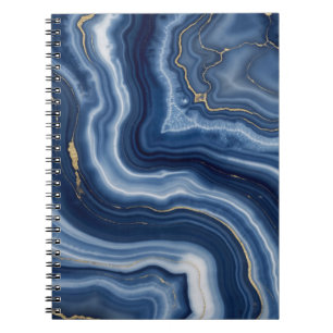 Elegant Navy Blue Gold Abstract Liquid Marble  Notebook