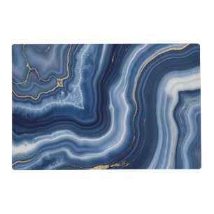 Elegant Navy Blue Gold Abstract Liquid Marble Placemat