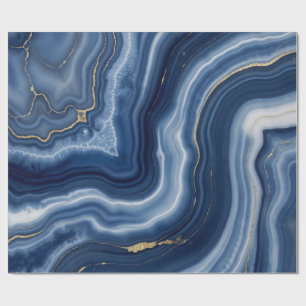 Elegant Navy Blue Gold Abstract Liquid Marble Wrapping Paper