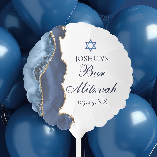 Elegant Navy Blue Gold Agate Bar Mitzvah Party Balloon (Creator Uploaded)