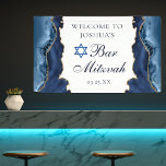 Elegant Navy Blue Gold Agate Bar Mitzvah Party Banner<br><div class="desc">Elegant navy blue and gold agate decorates the side of this modern Bar Mitzvah party welcome banner. Your son's name is written in beautiful formal script under the Star of David. Perfect for a chic,  stylish Jewish family celebrating their boy being called to the Torah.</div>
