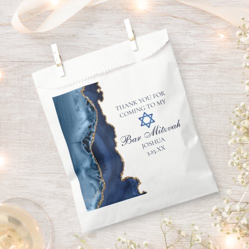 Elegant Navy Blue Gold Agate Bar Mitzvah Party Favor Bag