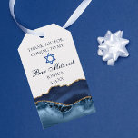 Elegant Navy Blue Gold Agate Bar Mitzvah Party Gift Tags<br><div class="desc">Elegant navy blue and gold agate decorates the side of this modern Bar Mitzvah party gift tag. Your son's name is written in beautiful formal script under the Star of David. Perfect for a chic,  stylish Jewish family celebrating their boy being called to the Torah.</div>