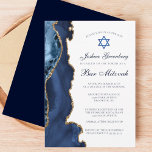 Elegant Navy Blue Gold Agate Bar Mitzvah Party Invitation<br><div class="desc">Elegant navy blue and gold agate decorates the side of this modern Bar Mitzvah ceremony and party invitation. Your son's name is written in beautiful formal script under the Star of David. Perfect for a chic,  stylish Jewish family celebrating their boy being called to the Torah.</div>