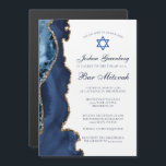 Elegant Navy Blue Gold Agate Bar Mitzvah Party Magnetic Invitation<br><div class="desc">Elegant navy blue and gold agate decorates the side of this modern Bar Mitzvah ceremony and party magnetic invitation. Your son's name is written in beautiful formal script under the Star of David. Perfect for a chic,  stylish Jewish family celebrating their boy being called to the Torah.</div>