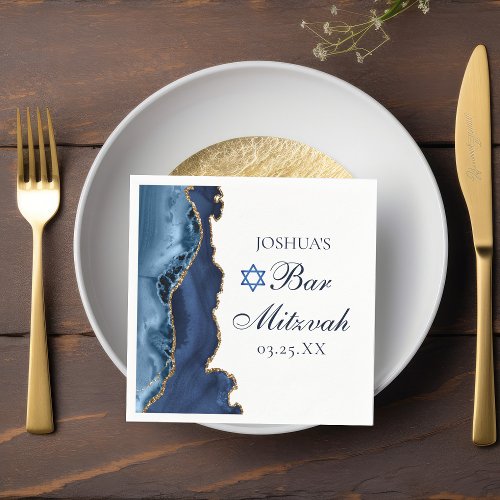 Elegant Navy Blue Gold Agate Bar Mitzvah Party Napkins