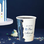 Elegant Navy Blue Gold Agate Bar Mitzvah Party Paper Cups<br><div class="desc">Elegant navy blue and gold agate decorates the side of this modern Bar Mitzvah party favor paper cup Your son's name is written in beautiful formal script under the Star of David. Perfect decor for a chic,  stylish Jewish family celebrating their boy being called to the Torah.</div>