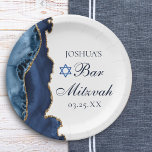 Elegant Navy Blue Gold Agate Bar Mitzvah Party Paper Plates<br><div class="desc">Elegant navy blue and gold agate decorates the side of this modern Bar Mitzvah party plate. Your son's name is written in beautiful formal script under the Star of David. Perfect for a chic,  stylish Jewish family celebrating their boy being called to the Torah.</div>