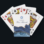 Elegant Navy Blue Gold Agate Bar Mitzvah Party Poker Cards<br><div class="desc">Elegant navy blue and gold agate decorates the side of these modern Bar Mitzvah party favor playing cards. Your name is written in beautiful formal script under the Star of David. Cool gift for a chic,  stylish Jewish family.</div>