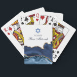 Elegant Navy Blue Gold Agate Bar Mitzvah Party Poker Cards<br><div class="desc">Elegant navy blue and gold agate decorates the side of these modern Bar Mitzvah party favor playing cards. Your name is written in beautiful formal script under the Star of David. Cool gift for a chic,  stylish Jewish family.</div>