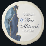 Elegant Navy Blue Gold Agate Bar Mitzvah Party Sugar Cookie<br><div class="desc">Elegant navy blue and gold agate decorates the side of this modern Bar Mitzvah party favor cookie. Your son's name is written in beautiful formal script under the Star of David. Perfect dessert for a chic,  stylish Jewish family celebrating their boy being called to the Torah.</div>