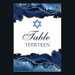 Elegant Navy Blue Gold Agate Bar Mitzvah Party Table Number<br><div class="desc">Elegant navy blue and gold agate decorates these modern Bar Mitzvah party table numbers. Your table number is written in beautiful formal script under the Star of David. Cool reception decor for a chic,  stylish Jewish family.</div>