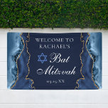 Elegant Navy Blue Gold Agate Bat Mitzvah Party Banner<br><div class="desc">Elegant navy blue and gold agate decorates the side of this modern Bat Mitzvah party welcome banner. Your daughter's name is written in beautiful formal script under the Star of David. Perfect for a chic,  stylish Jewish family celebrating a girl being called to the Torah.</div>