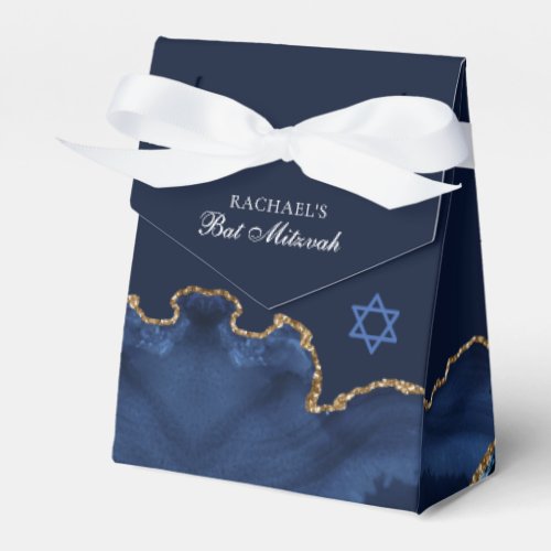 Elegant Navy Blue Gold Agate Bat Mitzvah Party Favor Boxes