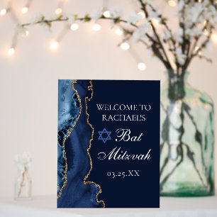Elegant Navy Blue Gold Agate Bat Mitzvah Party Foam Board