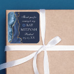 Elegant Navy Blue Gold Agate Bat Mitzvah Party Square Sticker<br><div class="desc">Elegant navy blue and gold agate decorates the side of this modern Bat Mitzvah party sticker. Your daughter's name is written in beautiful formal script under the Star of David. Perfect for a chic,  stylish Jewish family celebrating a girl being called to the Torah.</div>