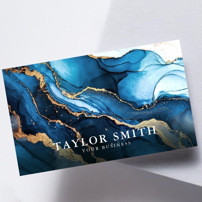 Elegant Navy Blue Gold Agate Classy Chic Business Card (Creator Uploaded)