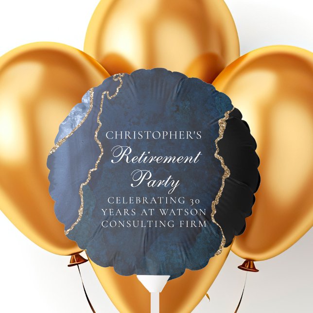 Elegant Navy Blue Gold Agate Retirement Party Balloon (Creator Uploaded)