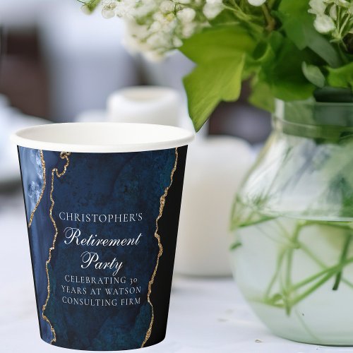 Elegant Navy Blue Gold Agate Retirement Party