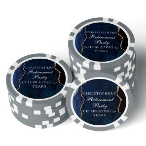 Elegant Navy Blue Gold Agate Retirement Party Poker Chips
