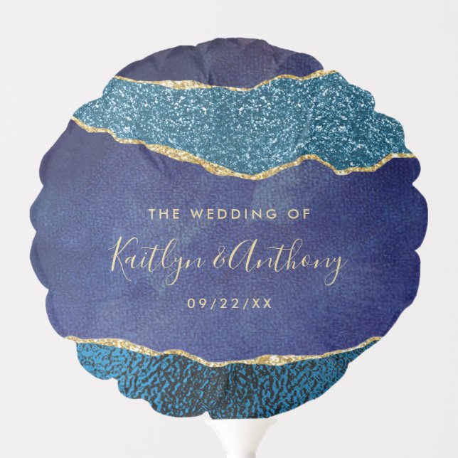 Elegant Navy Blue & Gold Agate Wedding Balloon (Front)