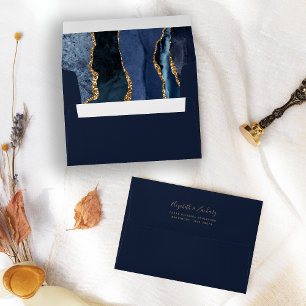 Elegant Navy Blue Gold Agate Wedding Envelope