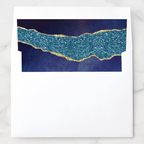 Elegant Navy Blue  Gold Agate Wedding Envelope Liner