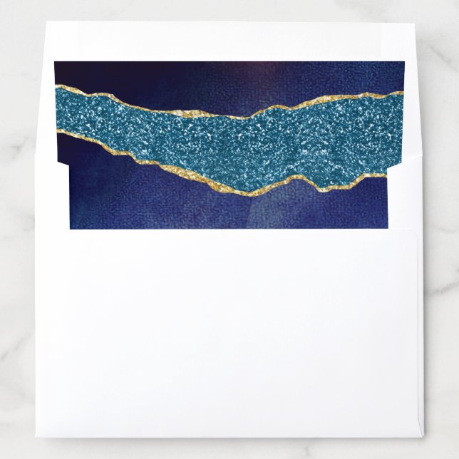 Elegant Navy Blue & Gold Agate Wedding Envelope Liner (In Envelope)