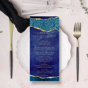 Elegant Navy Blue & Gold Agate Wedding Menu